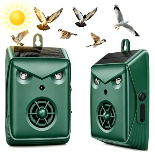 2026 Solar Bird Repellent Devices Outdoor Ultrasonic Bird Repeller Deterrents for Outside,Woodpecker Deterrent for House,USB Charging & Waterproof Pigeon Goose Bird Scare Devices for Garden,2 Pack