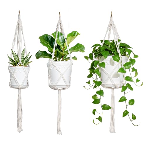 Hanging Planters with Macrame Plant Hangers, 3-Set Self Watering Pots, Hanging Flower Baskets for Indoor Outdoor Plants,3 Different Sizes