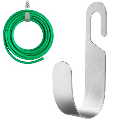 Garden Hose Hanger, Stainless Steel Wall Mount Water Hose Holder, Hanging Hose Storage Rack Hose Stand for Garden Hose, Ropes, Outside Yard (Silver) - color: Silver
