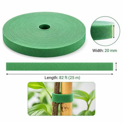 Plant Ties, 20mm 82ft Reusable Hook and Loop Plant Ties, Green Garden Tape for Climbing Plants, Flexible Plant Support Tape