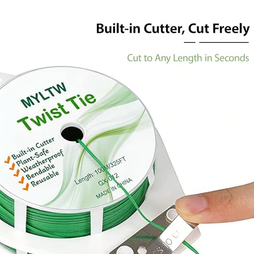 100m Garden Cable Ties & Cutters, Reusable Green Wire Twist Ties for Climbing Plants & Home Organization - size: 50M Garden Tie