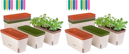 VIVOSUN Self-Watering Planters, 12-Pack 10.5 Inch Compact Rectangular Window Herb Planter Box with 10 PCS Plant Labels, Plant Container for Basil, Flowers, Succulents, Indoor & Outdoor - size: 6 (Pack of 2)