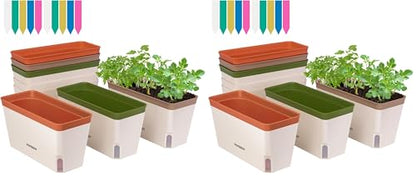 VIVOSUN Self-Watering Planters, 12-Pack 10.5 Inch Compact Rectangular Window Herb Planter Box with 10 PCS Plant Labels, Plant Container for Basil, Flowers, Succulents, Indoor & Outdoor - size: 6 (Pack of 2)