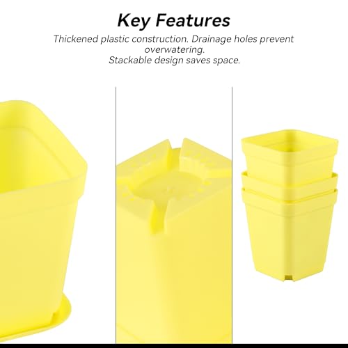 HOIGON 100 Pack 3 Inch Yellow Square Nursery Pot, Durable Thickened Plastic Nursery Pots with Drainage Holes and Saucers, Small Square Planting Containers for Flower Tomatoes Basil - color: Yellow