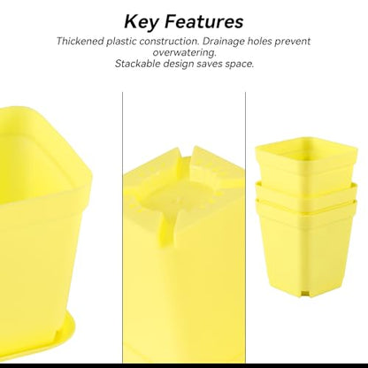 HOIGON 100 Pack 3 Inch Yellow Square Nursery Pot, Durable Thickened Plastic Nursery Pots with Drainage Holes and Saucers, Small Square Planting Containers for Flower Tomatoes Basil - color: Yellow