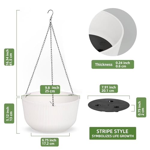 Dexceder 9.8 Inch Self Watering Hanging Planter (2 Pack, White) - color: White, size: 9.8 inch