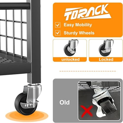 TORACK Garden Tool Stand with Wheels, Rakes Shovels Holder Yard Tools Organizer for Garage, Garden, Shed Indoor/Outdoor Long-Handled Tools Cart(Tool stand with side shelves) - style: Tool stand with side shelves