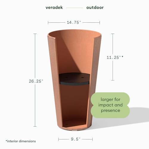 Veradek Column Series Tall Planter - Tapered Outdoor Planter with Shelf - color: Terracotta, style: Wide Groove