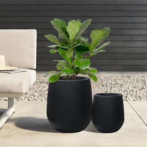 16.9" H Large Tall Plastic Black Planter w/ Drainage Holes and Plug - color: Black, size: 16.93"