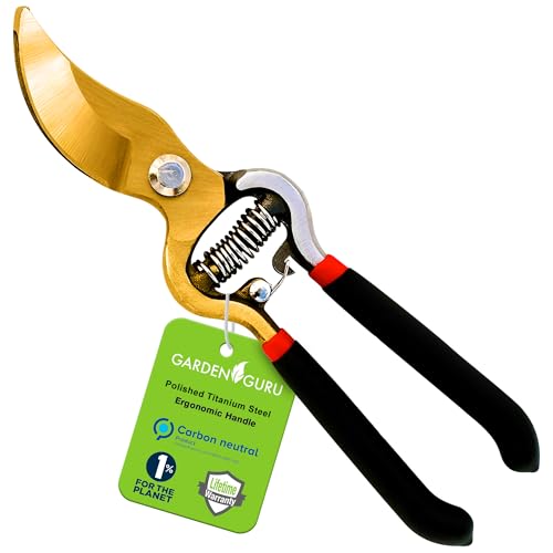 Garden Guru Indestructible Titanium Garden Clippers - Professional Bypass Hand Pruner Pruning Shear with Comfort Grip Handles for Gardening, Trimming, and Yard Work - Hardened Steel & Titanium Blade - size: 1 Pack, style: Titanium Bypass