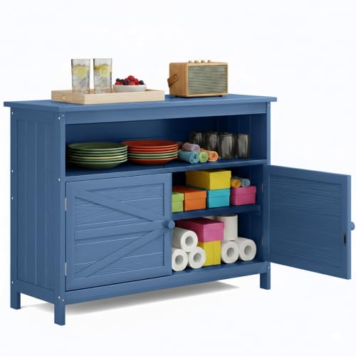 HIPS All-Weather Outdoor Storage Cabinet,Outdoor Sideboard with Magnetic Doors,3-Shelves Patio Storage Cabinet, Used for Garden,Buffet Cabinet,TV Stand, Bar Table,Balcony - color: Navyblue