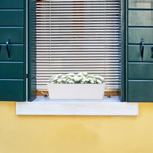 GREANER 12x3.8 Inch Herb Planters, 6 Pack White Rectangle Window Boxes with Tray, Indoor Succulent Cactus Mint Plastic Pot with Saucer for Windowsill, Balcony, Office, Outdoor Garden - size: 6Packs/12x3.8in