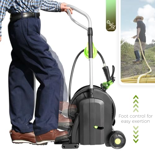 Pedal Hose Reel Cart with 82 ft of 1/2" Hose, Portable Water Hose Reel with Wheels, Garden Mobile Tools for Outside, Garden, Yard, Lawn