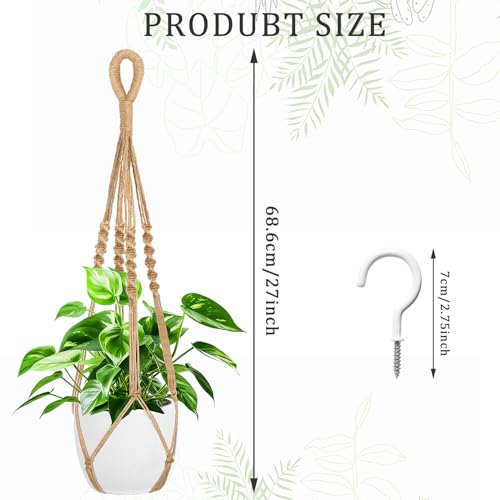Augshy 27 Inch Macrame Plant Hanger, 2 Packs Plant Hangers with Hooks, Hanging Planter for Indoor Plants Decorative Macrame Pot Hanger for Home Decor - color: Brown, size: 27 Inches