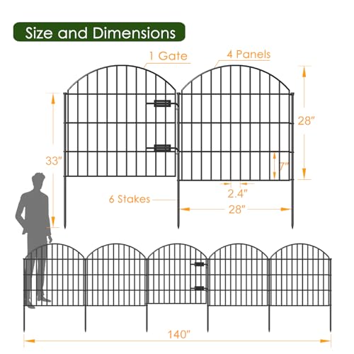 Metal Garden Fence with Gate 28 in x 11.7 ft, Dog Fence Outdoor for Yard - size: 28"Hx11.7ft (Gate+4Panels)