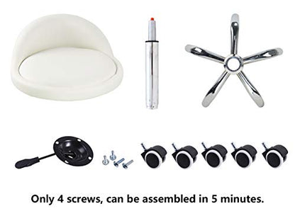 KKTONER PU Leather Round Rolling Stool with Back Rest Height Adjustable Swivel Drafting Work SPA Task Chair with Wheels (White) - color: White