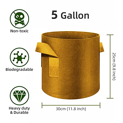 12-Pack 5 Gallon Plant Grow Bags, Thickened Nonwoven Fabric Pots with Handles, Vegetable Planter Bags Containers, Cloth Planters for Garden Vegetable/Flower/Plant/Fruits Outdoor (Brown) - color: Brown, size: 5 Gallon