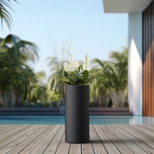 Kante Small Round Column Black Concrete Planter 18.9" Tall, Outdoor - color: Black, size: 18.9“h