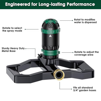 FANHAO Gear Drive Sprinkler with Metal Base, Adjustable Lawn Sprinkler