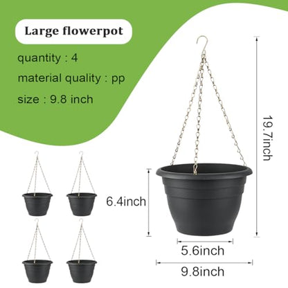 Hanging Planters 10 Inch, 4 Pack Self-Watering Hanging Baskets pots, Gray - color: Gray, size: 10 Inch-4P