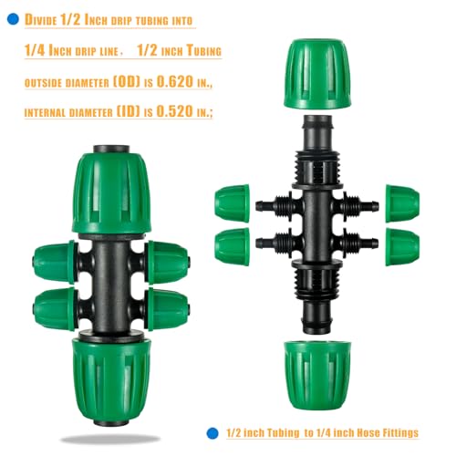 10 Pcs 1/2 to 1/4 inch Garden Hose Tubing Irrigation Fittings - size: 10 PCS 1/2" to 1/4" 6-Way Connectors