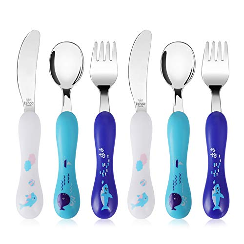 Lehoo Castle Toddler Utensils, 6-Pieces Kids Silverware Set (Ocean) - color: Blue