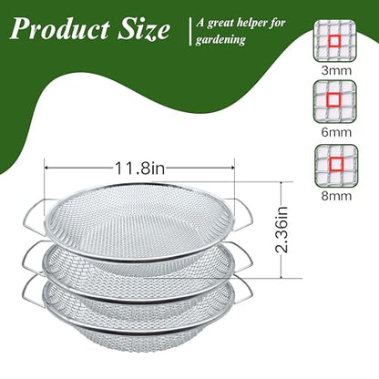 3PCS Soil Sifter for Gardening, Rock Sifter for 5gallon Bucket, Dirt Sifter Compost Sifter, Sifter for Gravel Sawdust Vermicompost, 3mm, 6mm,8mm, Soil Sifter with Handle - color: 3PCS(1/4in,1/8in,3/8in)