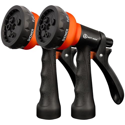 AUTOMAN-Garden-Hose-Nozzle, 2 Pack ABS Water Spray Nozzle with Heavy Duty 7 Adjustable Watering Patterns,Slip Resistant for Watering Plants,Lawn& Garden,Washing Cars,Cleaning, Orange - color: Orange