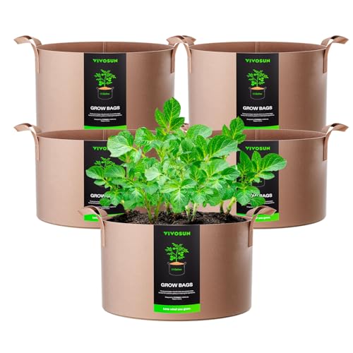 VIVOSUN 5-Pack 15 Gallon Plant Grow Bags Fabric Pots with Handles - color: Tan, size: 15 Gallons