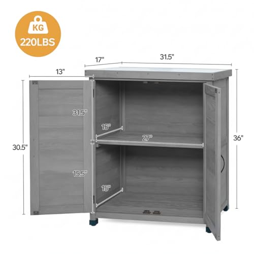 Wood Outdoor Storage Cabinet Potting Bench with Metal Top - color: Gray-B