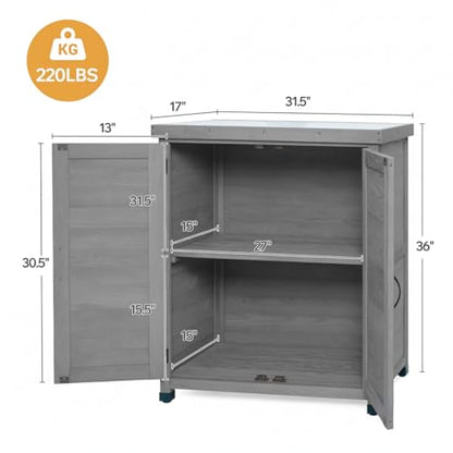 Wood Outdoor Storage Cabinet Potting Bench with Metal Top - color: Gray-B