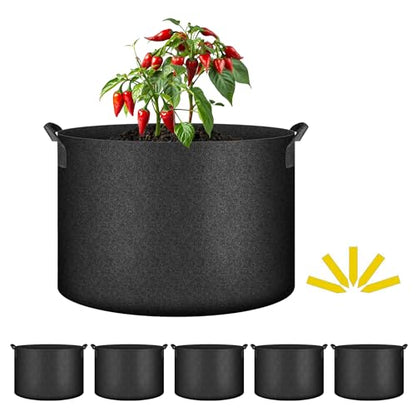 iPower 5-Pack 10 Gallon Plant Grow Bags Thickened Nonwoven Aeration Fabric Pots Heavy Duty Durable Container, Strap Handles for Garden, Black - color: Black, size: 10 Gallon