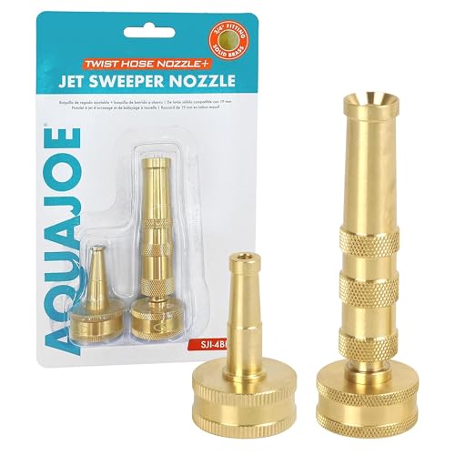 Aqua Joe Solid Brass Hose Nozzle Set - High Pressure Jet Sweeper + Twist Spray Nozzle, 2-in-1 Garden Hose Attachments, Compatible with Standard 3/4 in Hoses