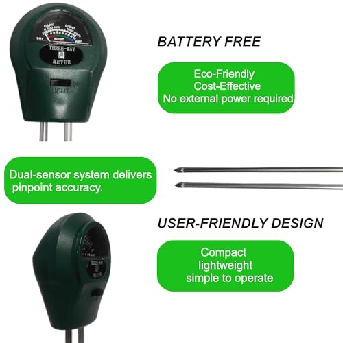 Soil Probe All-in-One pH/Moisture/Light Tester Digital Plant Care Soil Meter for Garden, Lawn, Farm, Indoor & Outdoor Use Promotes Healthy Plant Growth (Green ST-01) (Black) - color: black