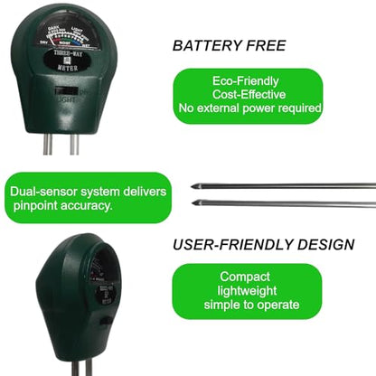Soil Probe All-in-One pH/Moisture/Light Tester Digital Plant Care Soil Meter for Garden, Lawn, Farm, Indoor & Outdoor Use Promotes Healthy Plant Growth (Green ST-01) (Black) - color: black