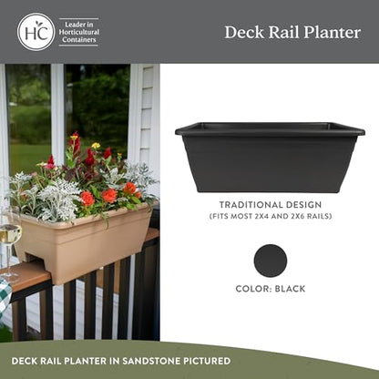 The HC Companies Deck Rail Deck Rail Planter Box, 24 Inch, Black, 1-Pack - color: Black