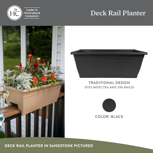 The HC Companies Deck Rail Deck Rail Planter Box, 24 Inch, Black, 1-Pack - color: Black