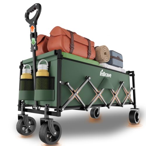 34" Extra Long Collapsible Wagon Cart, 360LBS Capacity, Green - color: Green