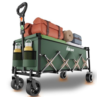 34" Extra Long Collapsible Wagon Cart, 360LBS Capacity, Green - color: Green