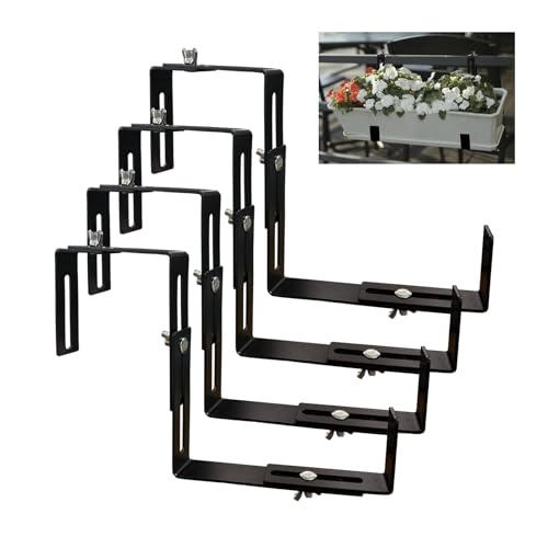 Adjustable and detachable Planter Box Brackets, flower pot bracket,hanging flower box bracket, window flower box bracket, suitable for fences, window sills, gardens, etc (Black,4PCS)