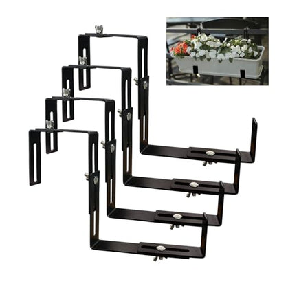 Adjustable and detachable Planter Box Brackets, flower pot bracket,hanging flower box bracket, window flower box bracket, suitable for fences, window sills, gardens, etc (Black,4PCS)