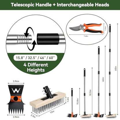 4-in-1 Weeding Tool with Hoe, Grabber, Pruning Shears & Scrub Brush,Garden Hoe & Weed Puller Tool with Long Handle,Dandelion Heavy Duty Uprooting Tool for Lawn Yard Garden - color: black