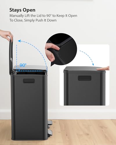 Lovewind Trash Can, 2 x 10.5 Gallon (2 x 40 L) Garbage Can for Kitchen Dual Compartment Recycling Kitchen Step Trash Bin, Stainless Steel Trash and Recycle Bin Combo with Soft-Close Lid, Black - color: Black
