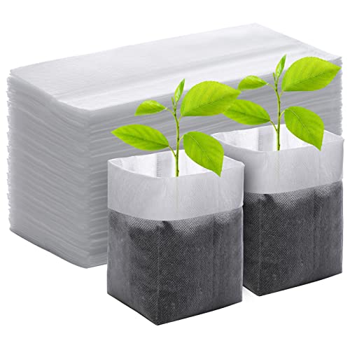 Greaner 100PCS Nursery Growing Bags Large, 7.8x8.6 inches Biodegradable Non-Woven Fabric Seedling Grow Bag, Seed Starting Pots Pouches for Planting Seedling Cutting Clones, White Plant Nursery Bags - size: 7.8"x8.6"/100pcs