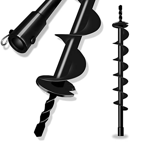 LONGRUN Earth Auger Drill Bit for Garden Fence Post, 3" x 31.5" Auger Post Hole Digger, 0.79”(20mm) Inner Shaft Franch Bit for Planting Trees and Bedding, Bulbs, Seedlings, Gardening, Large Fencing - color: Black, size: 3 Inch