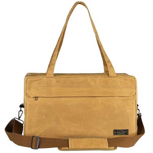 16OZ Waxed Canvas Tool Storage Bag, Heavy Duty Hand Tools Organizer with Hidden Zipper Pocket & 6 Internal Slots & Shoulder Strap | Khaki | Multi-Purpose Tool Bag for Mechanic Electrics - Large - color: Khaki, size: L