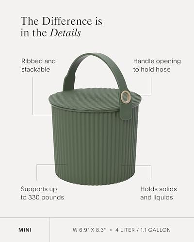 Hachiman Mini Bucket, 1.1 Gallon Heavy Duty Bucket with Lid & Handle - color: Garden Green, size: Mini