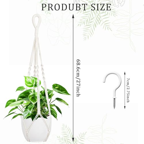 Augshy 27inch Macrame Plant Hanger, 2 Packs Plant Hangers with Hooks, Hanging Planter for Indoor Plants Decorative Macrame Pot Hanger for Home Decor - color: White, size: 27 Inches