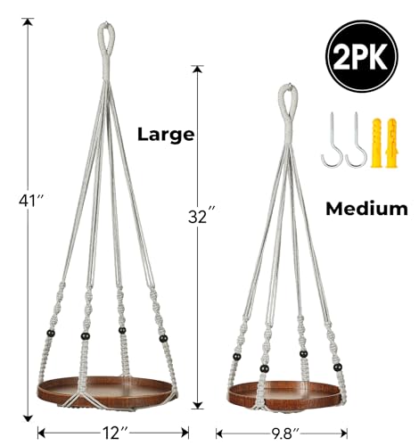 2 Pack Plant Hanger Indoor, Hanging Plant Shelf (12" + 10") - color: Light Grey, size: 2-Pack, 1-Tier