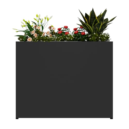 38" L x 10" W x 30" H Black Planter Box - Thickened Galvanized Steel with Weather-Resistant Coating, Heavy-Duty Raised Garden Bed for Outdoor Plants, Easy Assembly & Adjustable Feet